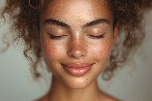 Natural beauty portrait of young woman with freckles curly hair, a Person Photo by José Manuel Gelpi