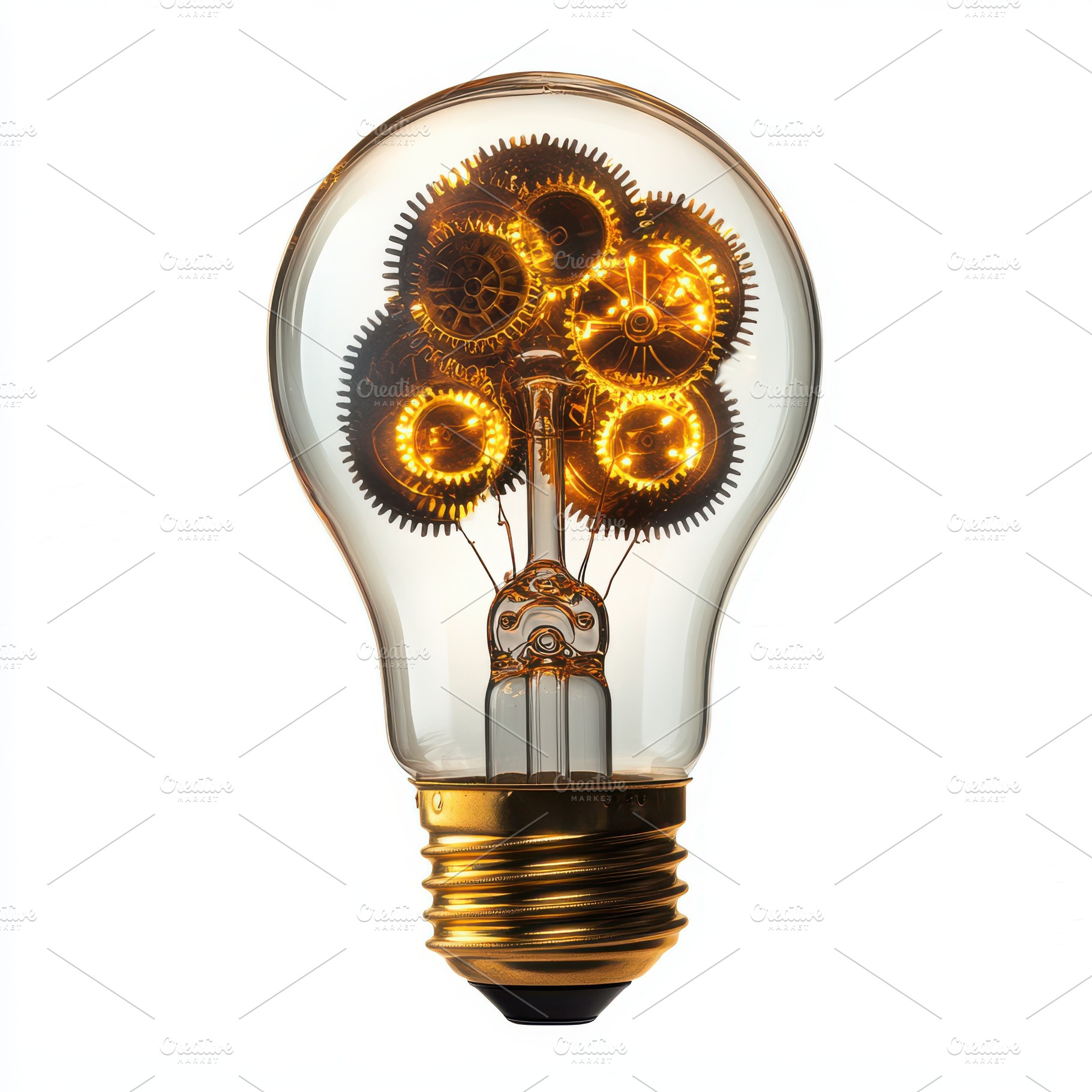 3D light bulb with golden gears insi, an Abstract Photo by Pixeness Studio