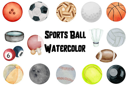 Watercolor Sports Ball Clipart, a Sport Illustration by Awieee1