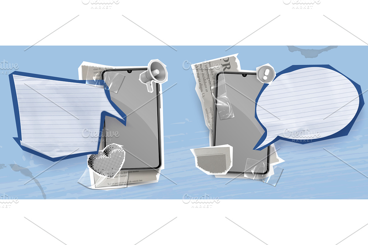 Phone mockups with paper speech, a Technology Illustration by art PVP - market