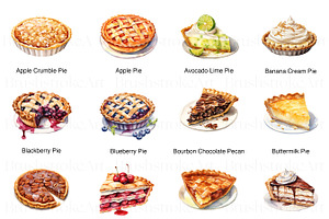 Watercolor Pie Clipart, Pumpkin Pies