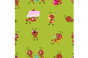 Cartoon ants seamless pattern. Funny, an Animal Illustration by Valerie Bodnar
