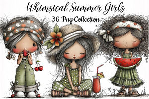 Whimsical Summer Girls Clipart, a Person Illustration by DreamCafeArt