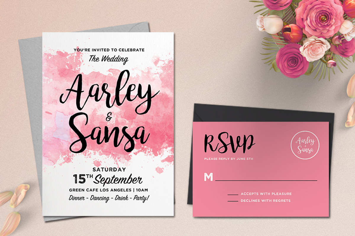 Watercolor Wedding Invitation Set, an Invitation Template by Aarley Kaiven (Photo 4 of 5)