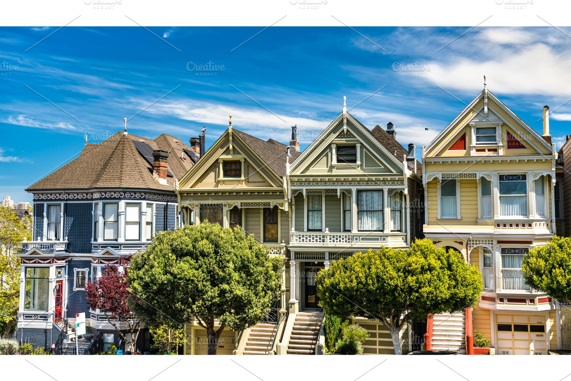 Painted ladies near alamo square in featuring san francisco, house, and, an Architecture Photo by Leonid Andronov