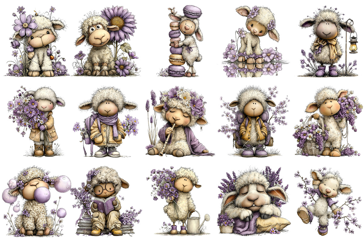 Whimsical Spring Sheep Clipart, an Illustration by OK Design (Photo 3 of 6)