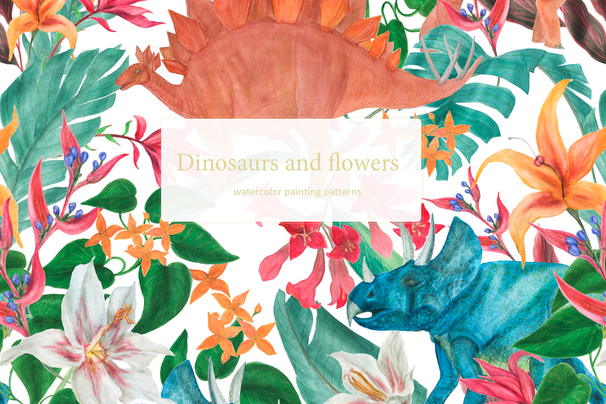 Dinosaurs and flowers, a Pattern Graphic by ramika (Photo 1 of 6)