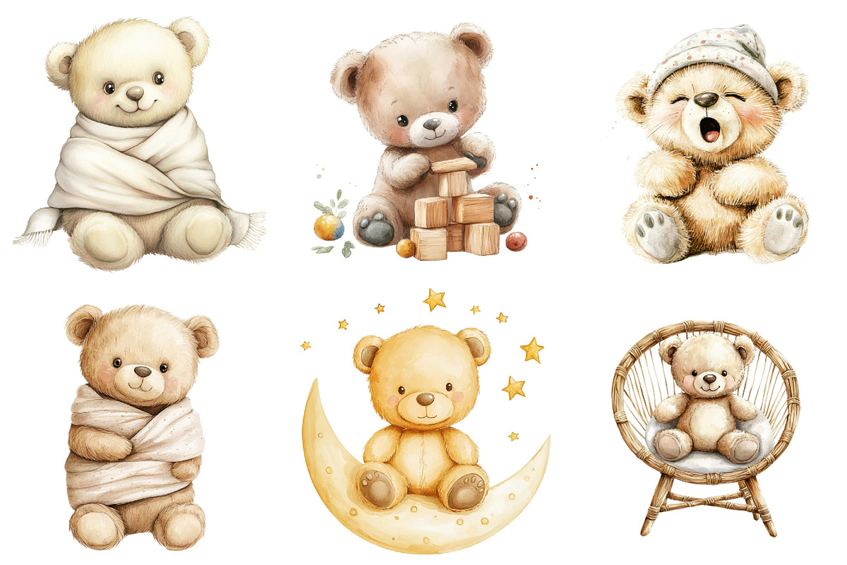 Watercolor Beige Teddy Bear Nursery, an Illustration by Watercolor design (Photo 4 of 5)