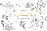 Angel and Rose Line Art Clipart Set, an Illustration by Gallery House (Thumbnail 1 of 4)