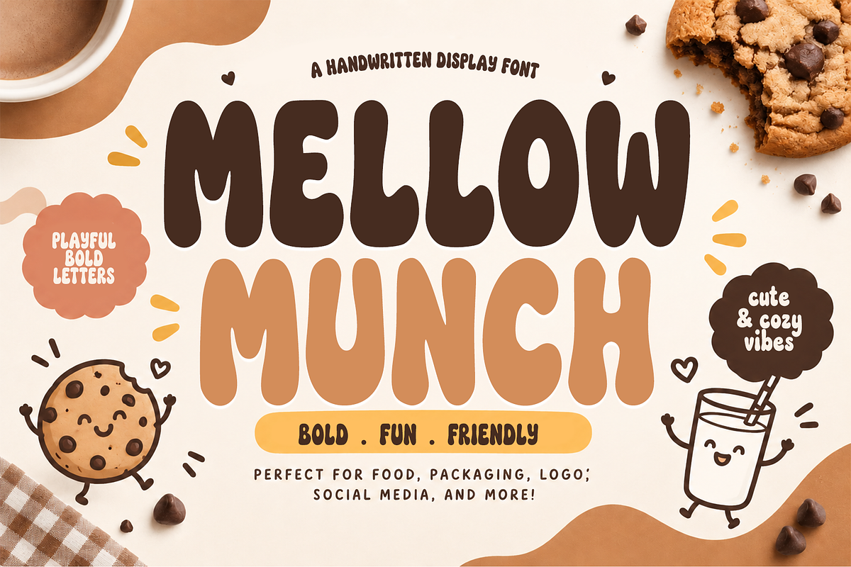 MELLOW MUNCH, a Handwritten Font by cocodesign (Photo 1 of 9)