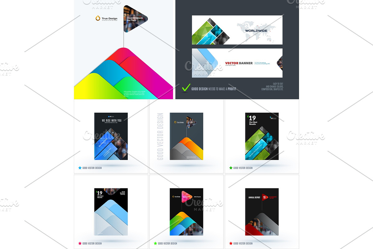 Mega set of abstract templates for business, trendy colourful mountains shapes, a Technology Illustration by Diamond Graphics | EPS 10
