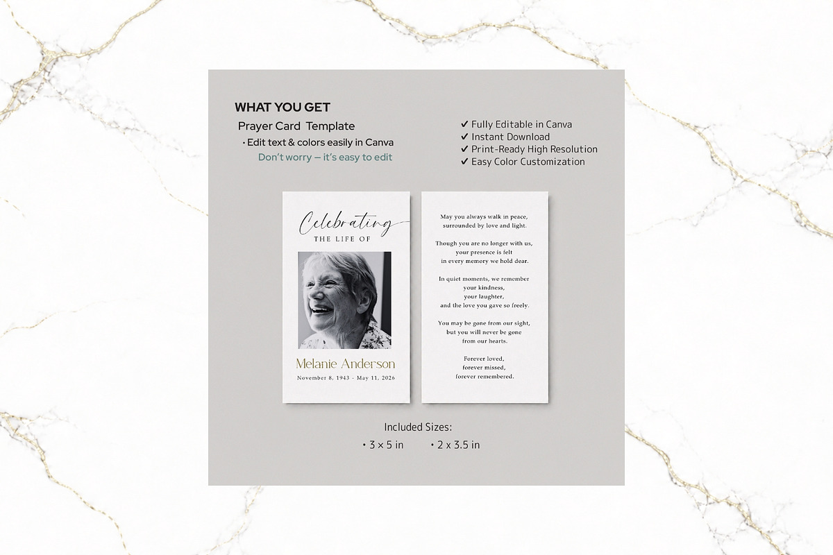 Funeral Prayer Card B&W Canva FR002, a Card Template by TyphoonStudio (Photo 2 of 5)