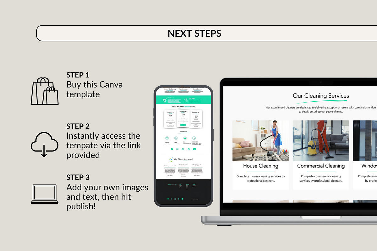 Cleaning Company Website Canva, a Landing Page Template by Preset Pixels (Photo 8 of 9)