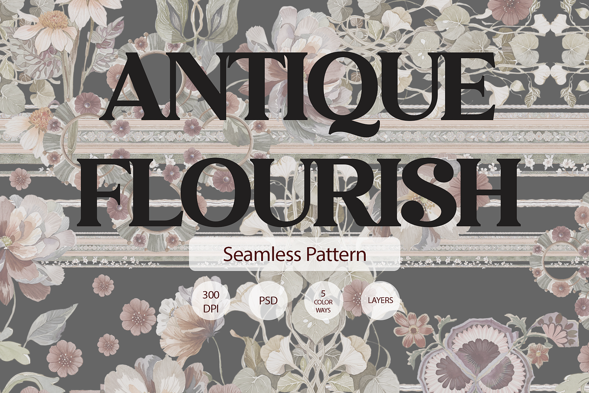 ANTIQUE FLORISH, a Pattern Graphic by rumacorakstudio (Photo 1 of 6)