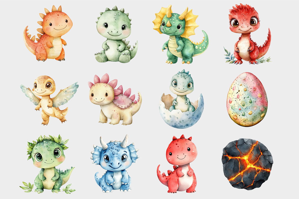 Watercolor Dinosaur Clipart, a Seasonal Illustration by Design Market (Photo 5 of 5)