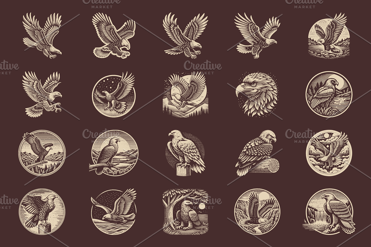 Vintage Hand-Drawn Eagle Designs, an Animal Illustration by devastd (Photo 2 of 8)