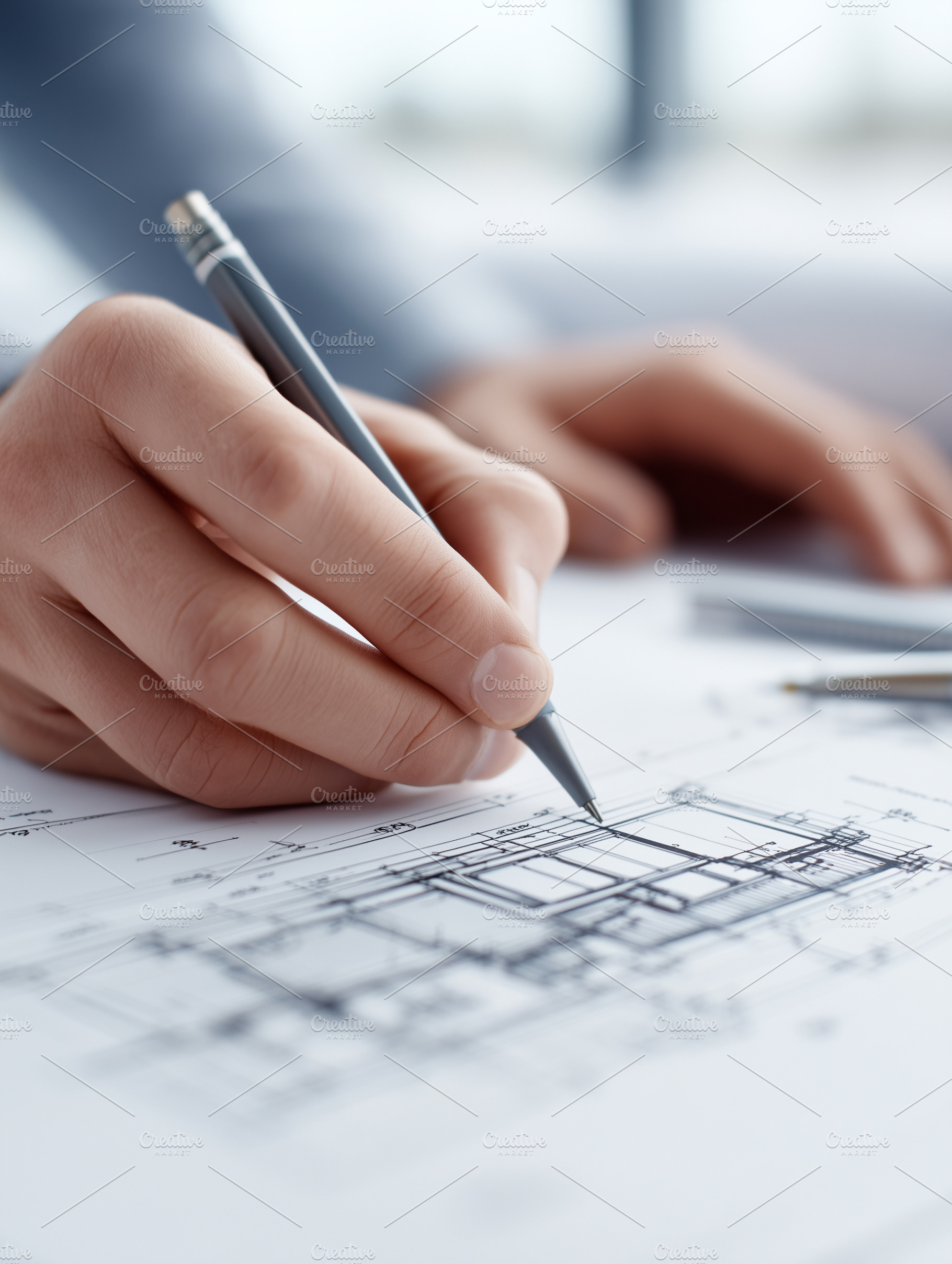 Close up of architect hand drawing, an Architecture Photo by MistyDay