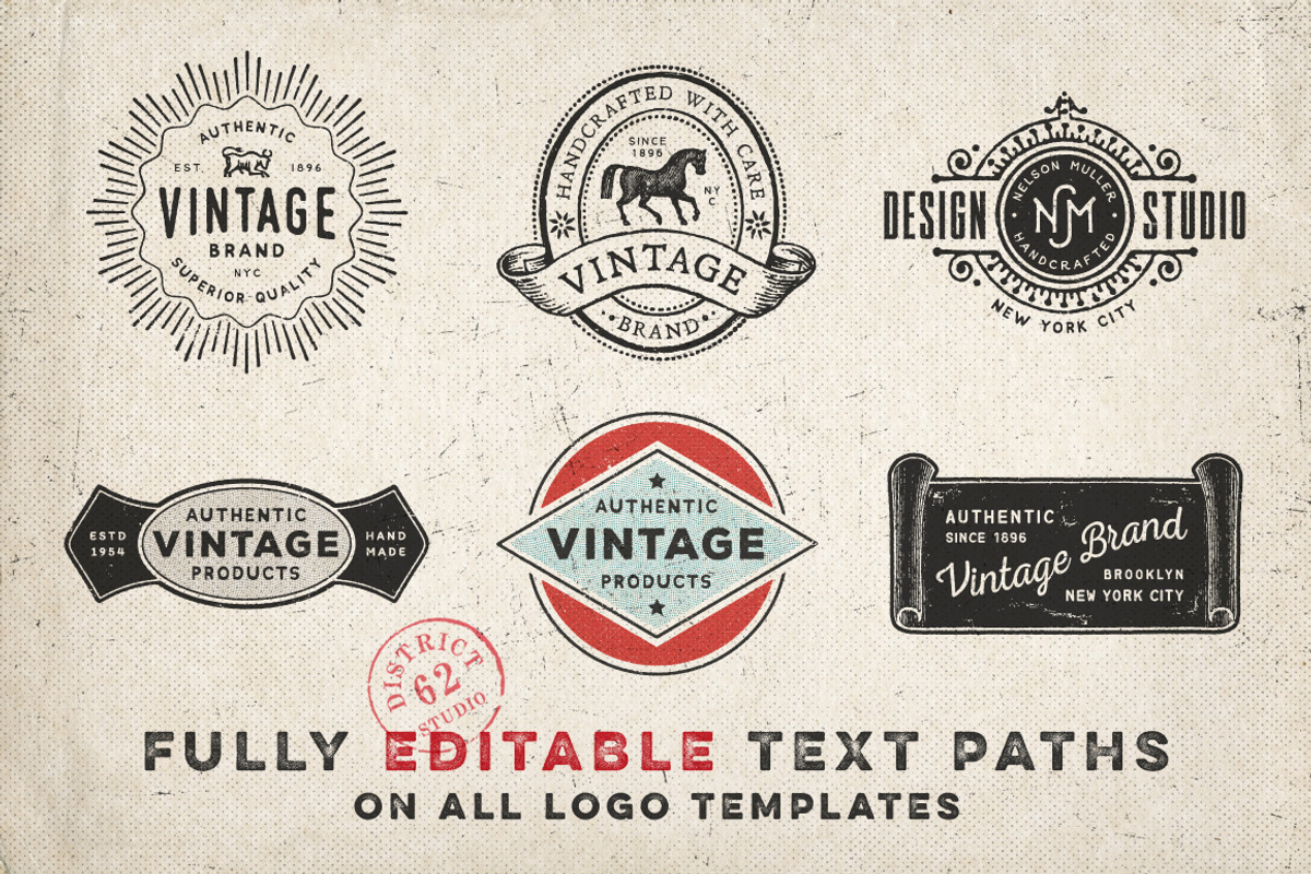 VINTAGE LOGO TEMPLATES vol 1, a Branding & Logo Template by DISTRICT 62 STUDIO (Photo 3 of 8)