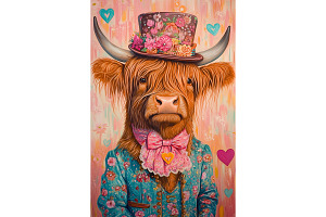 Romantic Highland Cow Wall Art, an Animal Illustration by Art Paradise Studios