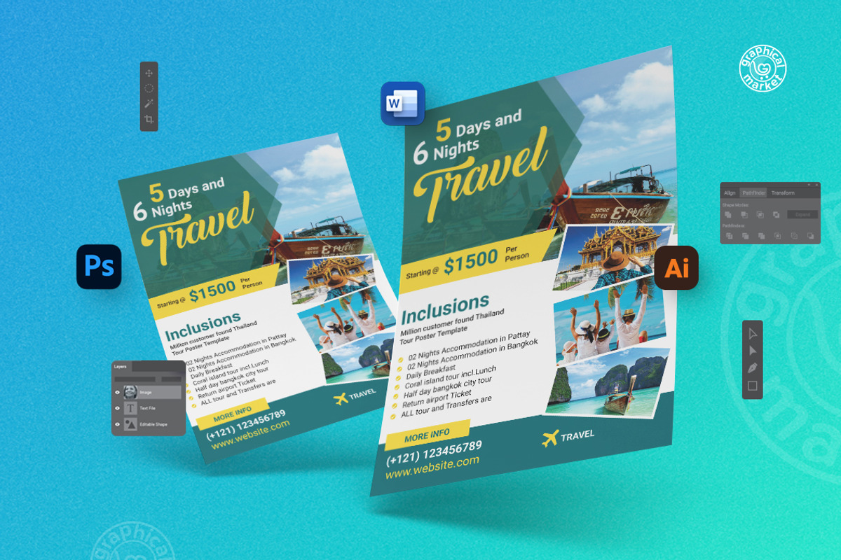Travel Package Flyer template, a Flyer Template by GraphicalMarket