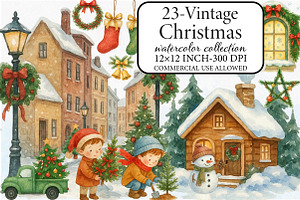 Vintage Christmas Clipart Bundle, an Illustration by Libby Wishes