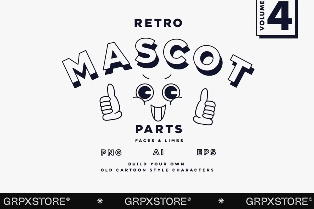 56 Retro Mascot Parts | VOL 4, an Illustration by GRPXSTORE (Photo 1 of 7)