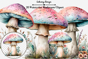 Watercolor mushroom clipart Bundle, an Illustration by GatewayDesign