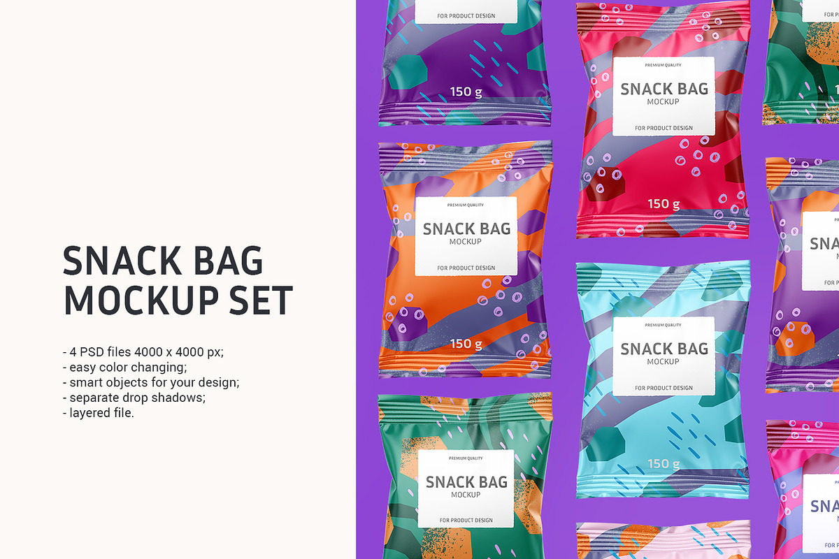 Snack bag mockup set, a Cups & Container Mockup by ShooShooShop (Photo 1 of 7)