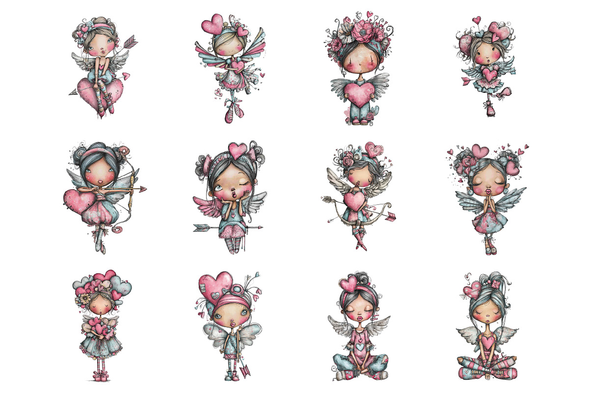 Whimsical Cupid Valentine Clipart, an Illustration by Design Market (Photo 2 of 3)