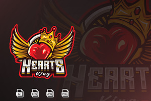 Crown Heart Mascot logo Template, a Branding & Logo Template by HasnainGFX