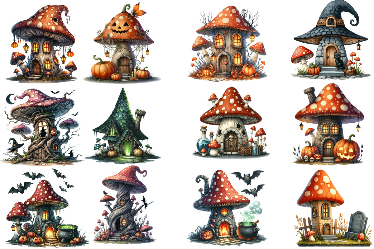 Halloween Mushroom House Clipart, an Illustration by Designworld (Photo 3 of 6)