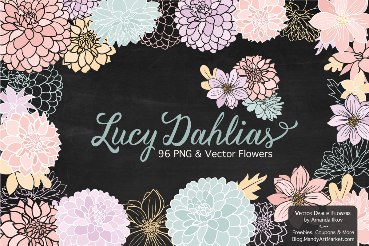 Pastel Dahlia Flowers Clipart, an Illustration by Amanda Ilkov (Photo 2 of 4)