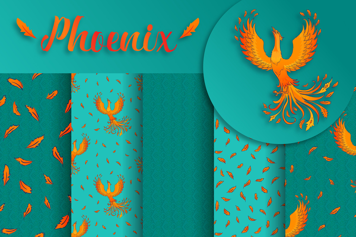 Phoenix. 5 vector patterns + bonus, a Pattern Graphic by Alla_Ri_Shop (Photo 1 of 6)