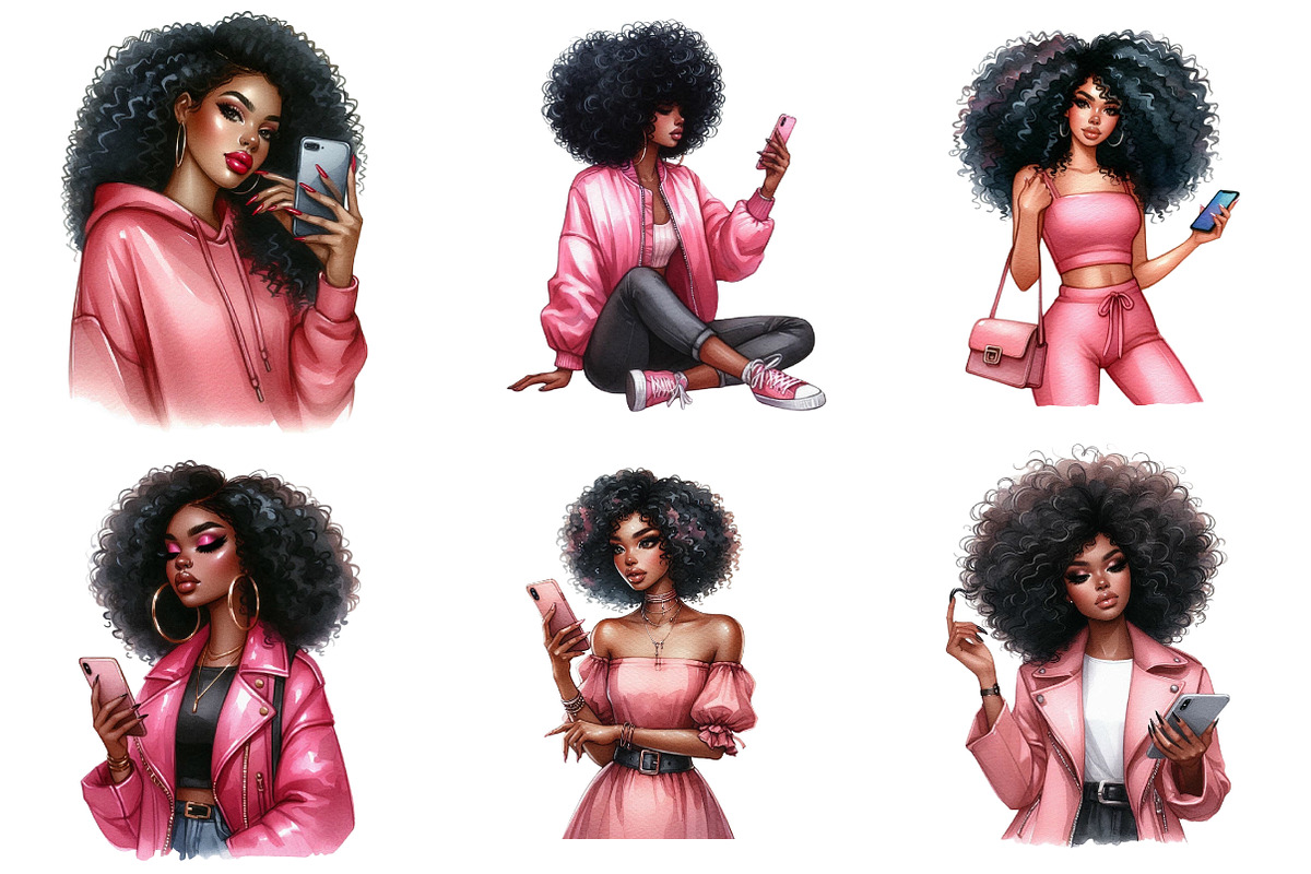 Watercolor Black Women Clip Art, an Illustration by CreationArt (Photo 2 of 6)