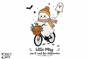 Cute Halloween Ghost on Bicycle PNG
