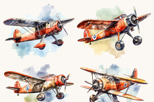 Watercolor Vintage Airplane Clipart