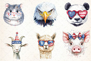 Watercolor Animal 4th of July Clipar, an Illustration by DreamCafeArt (Thumbnail 3 of 7)