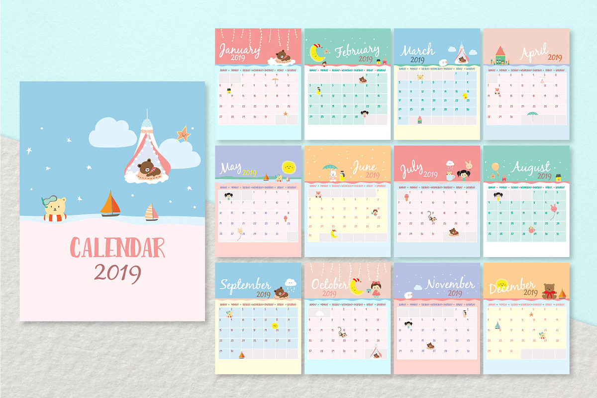 Adorable animal calendar 1# 2019, an Animal Illustration by Piixypeach (Photo 3 of 9)