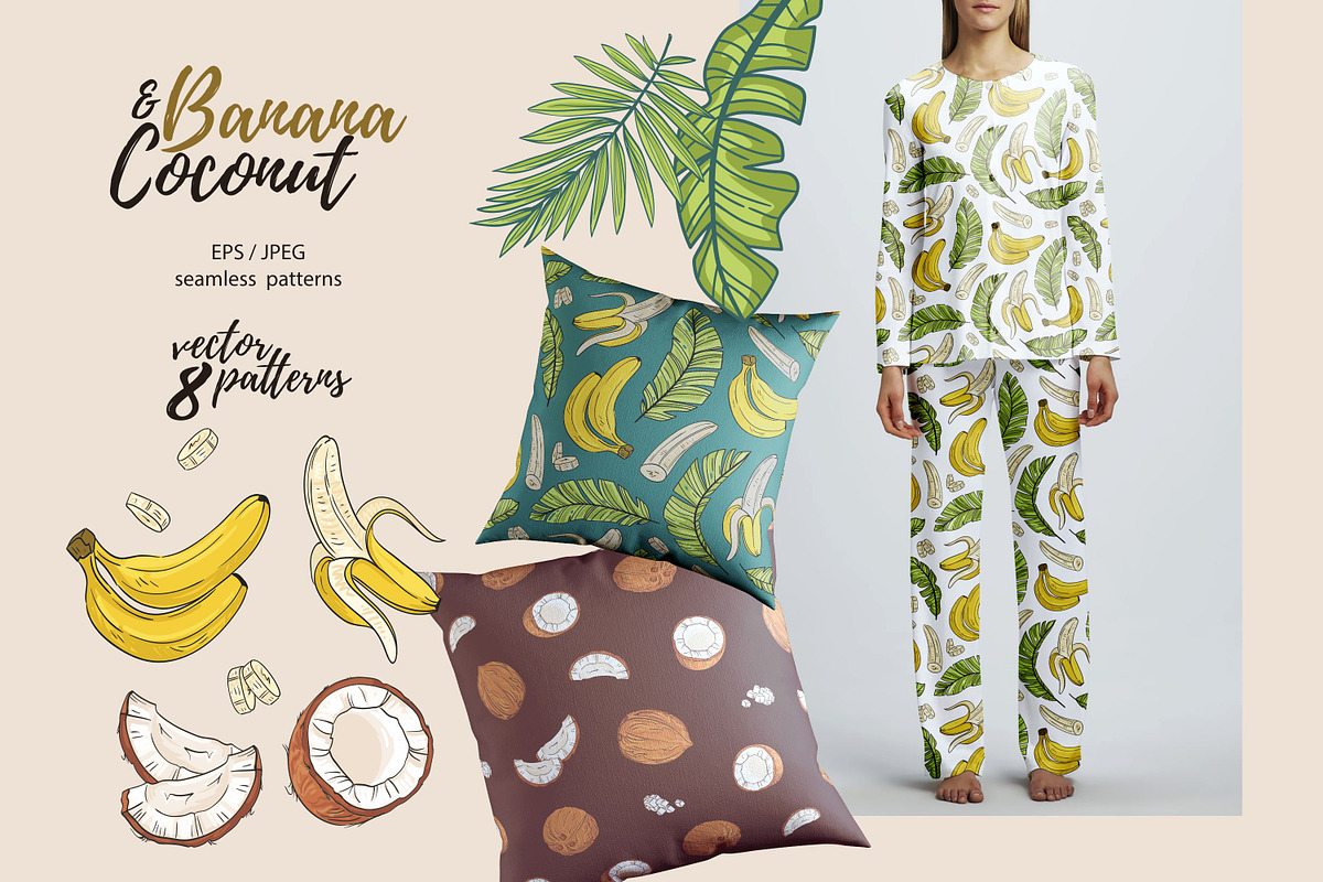 Banana & Coconut seamless patterns, a Pattern Graphic by Alenkakarabanova (Photo 8 of 8)