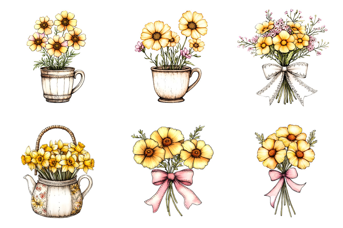 Yellow Flowers Spring Clipart, an Illustration by SinaCreation (Photo 2 of 11)