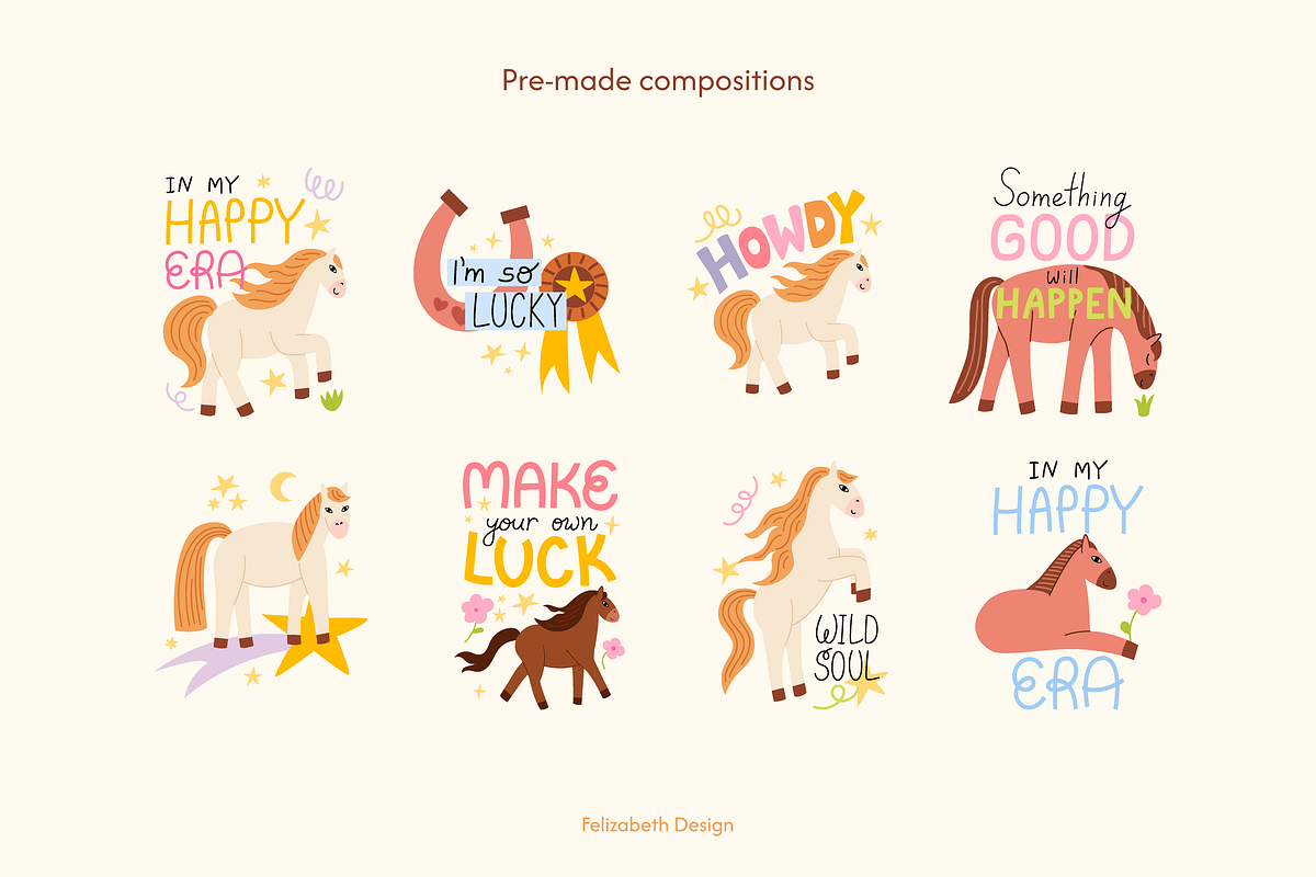 Happy Horses | Cliparts & Patterns, an Animal Illustration by Felizabeth Design (Photo 7 of 10)