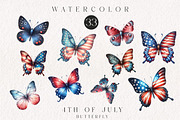 Watercolor 4th of July Butterfly Cli, an Illustration by CreationArt (Thumbnail 1 of 9)