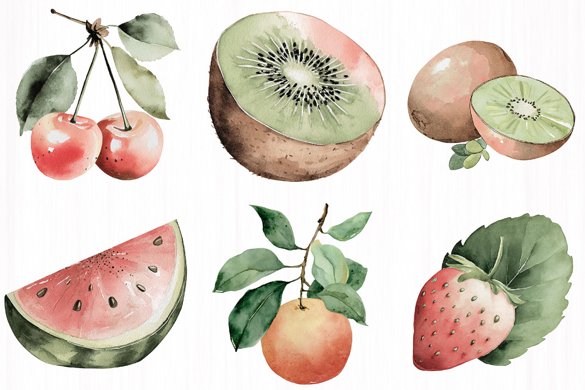 Watercolor Fruit Set Exotic, a Food Illustration by DreamCafeArt (Photo 4 of 5)