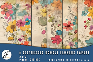 Distressed Doodle Flowers Papers