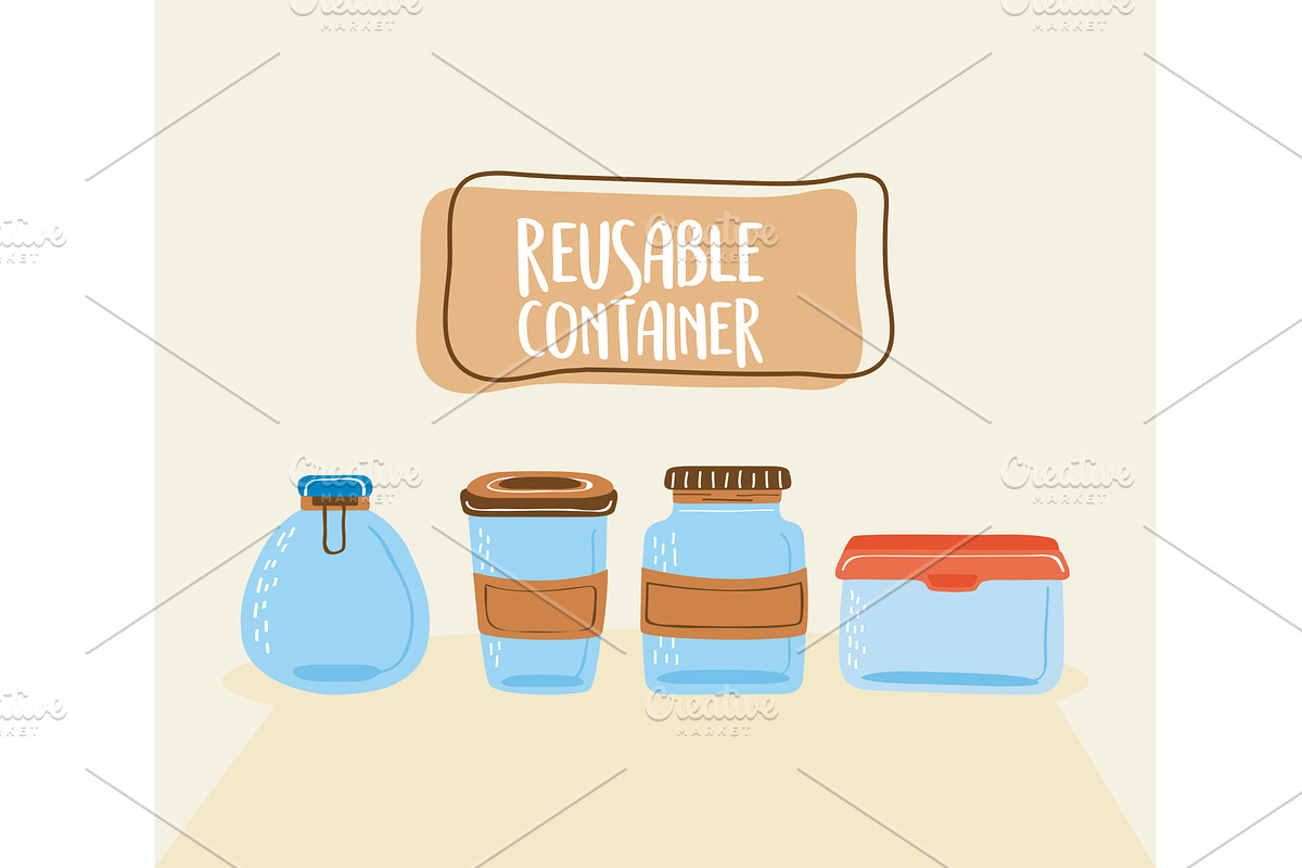 banner with reusable containers, an Object Illustration by studiogstock