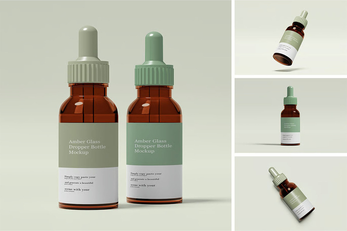 Amber Glass Dropper Bottle Mockup, a Packaging Mockup by zpackcreative (Photo 1 of 5)