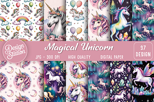 Magical Unicorn Digital Pattern, a Pattern Graphic by Design Station