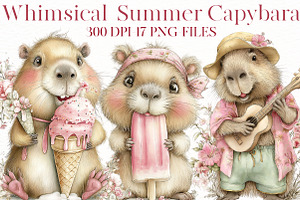 Whimsical Summer Capybara clipart, an Illustration by Designworld