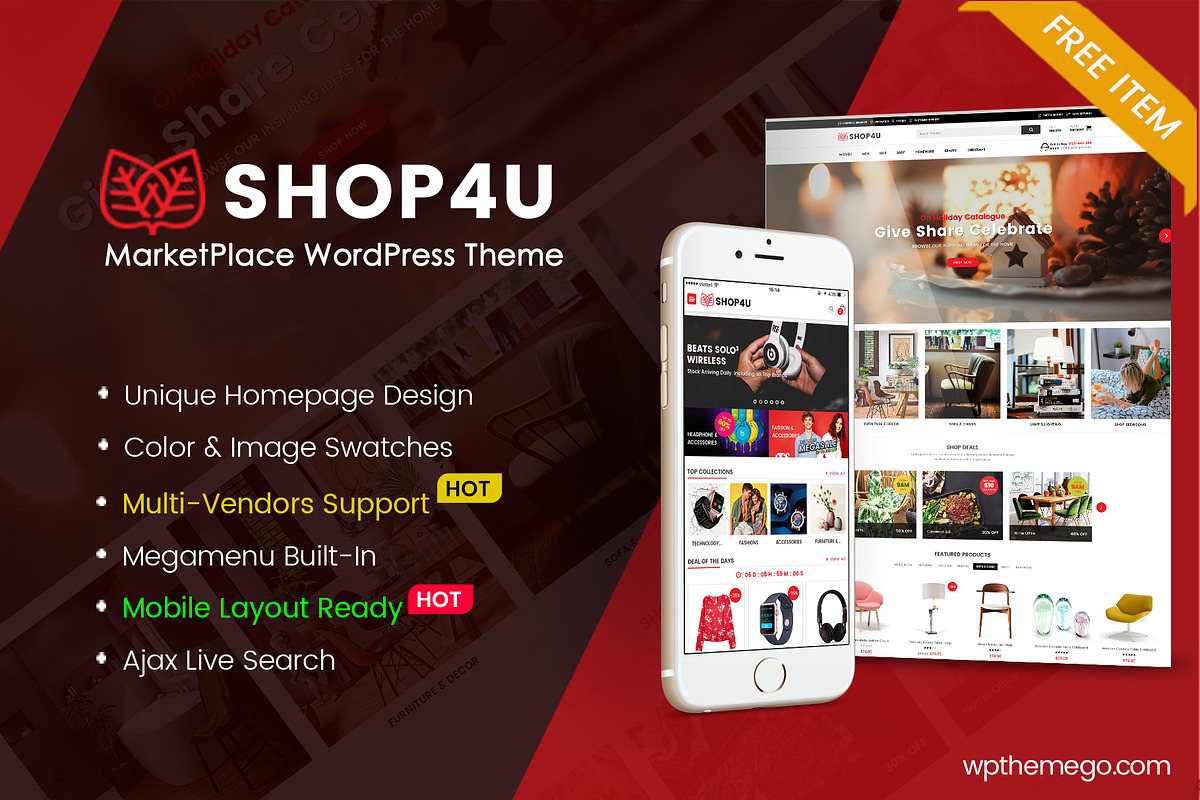 Shop4U - FREE MarketPlace WordPress, a WordPress Template by WPThemeGo