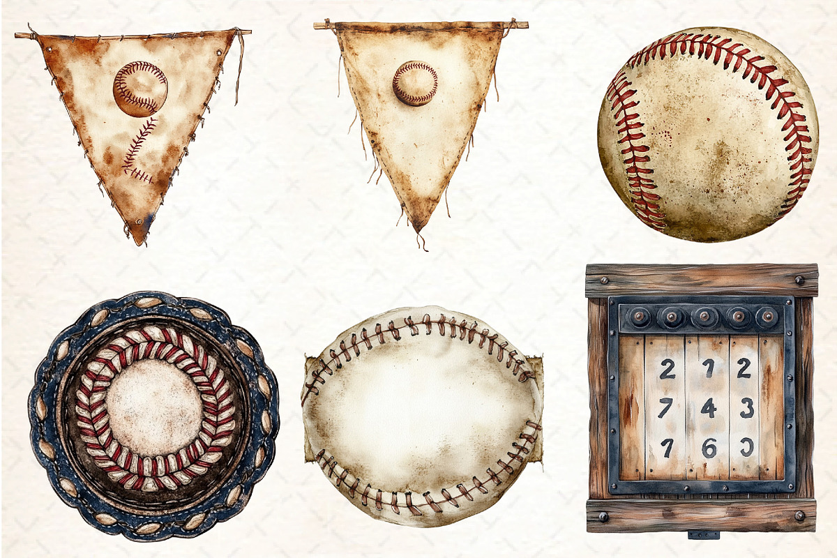 Vintage Baseball Game Day Clipart, an Illustration by DreamCafeArt (Photo 3 of 7)